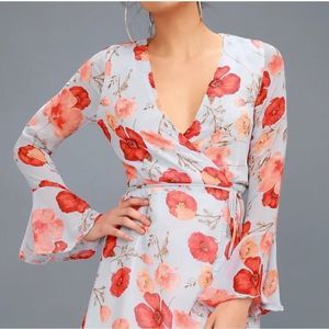 Lulus Light Blue Floral Wrap Dress NWT  Size S
